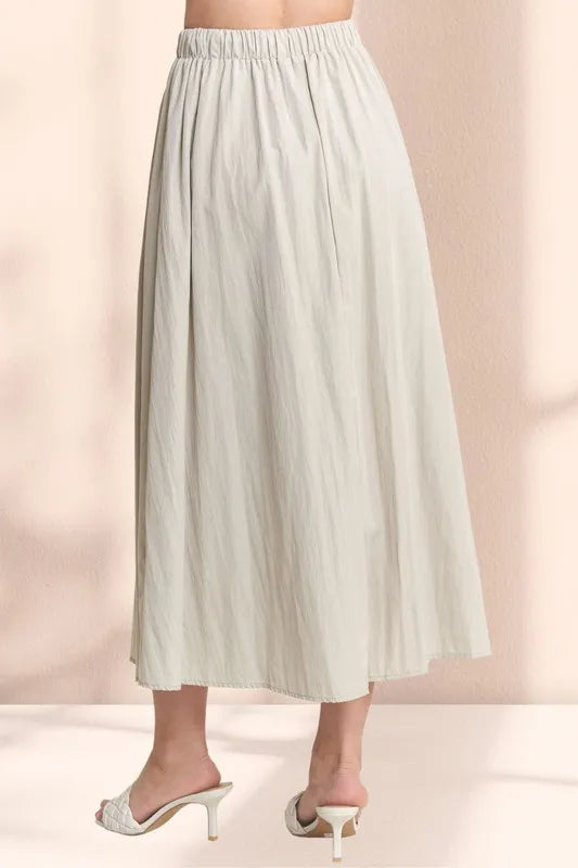 Khaki Adora Drawstring Waist Crinkle Maxi Skirt