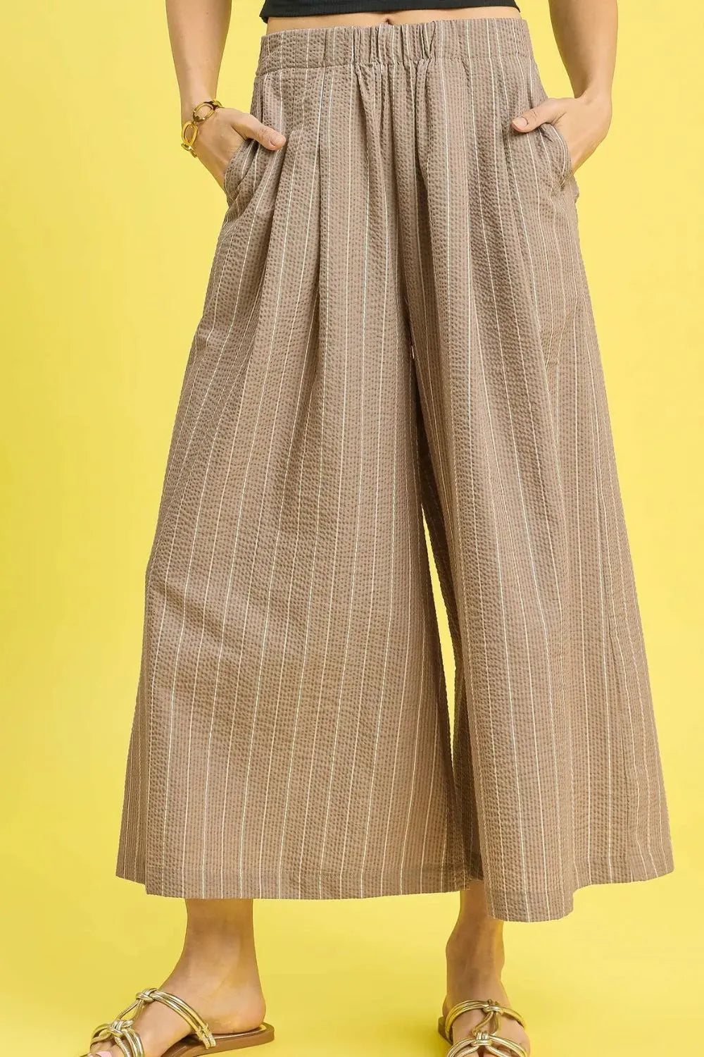 Camel Umgee Pinstripe Crop Palazzo Pants