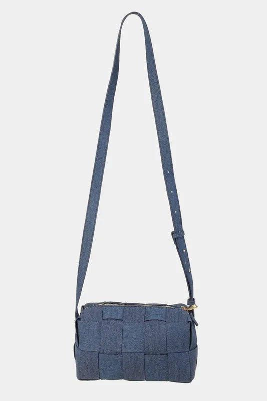 Gold Fame Woven Crossbody Bag With Adjustable Strap