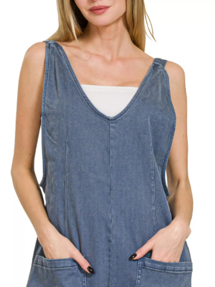 Blackberry Zenana Casual Adjustable Strap Baggy Jumpsuit With Pocket