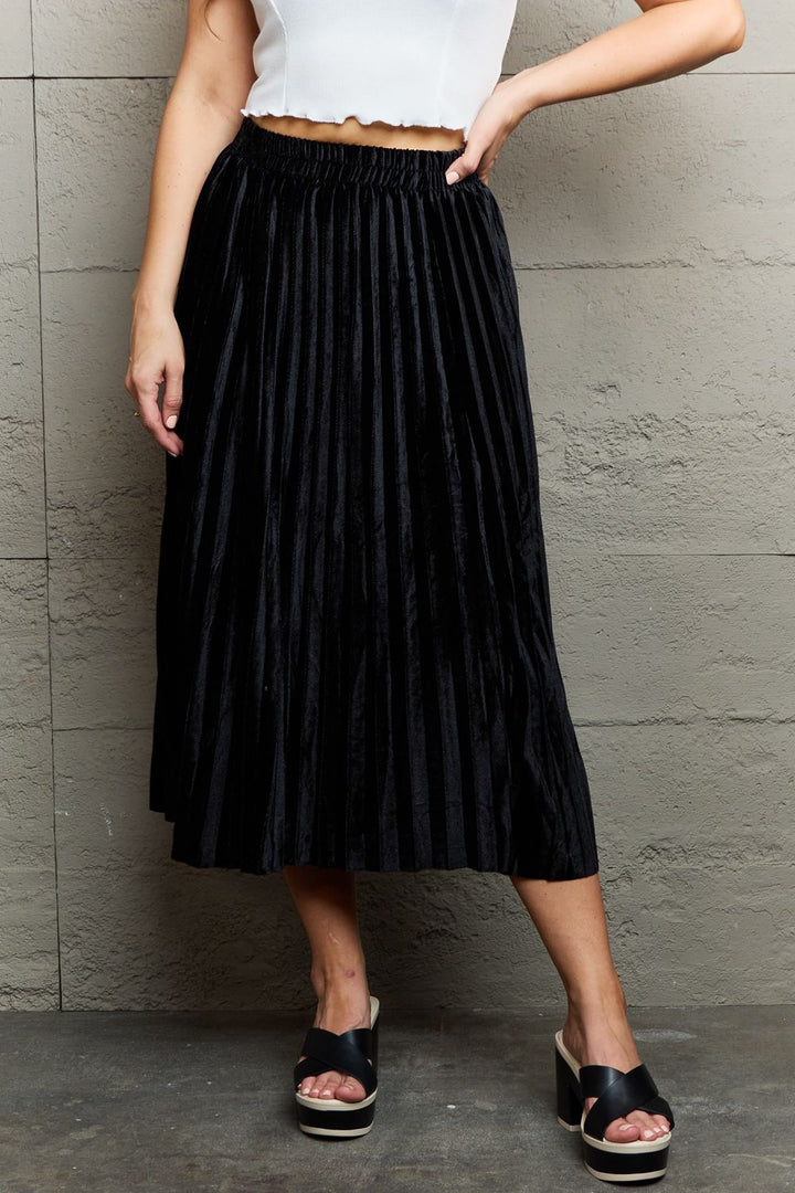 Black Ninexis Accordion Pleated Flowy Midi Skirt