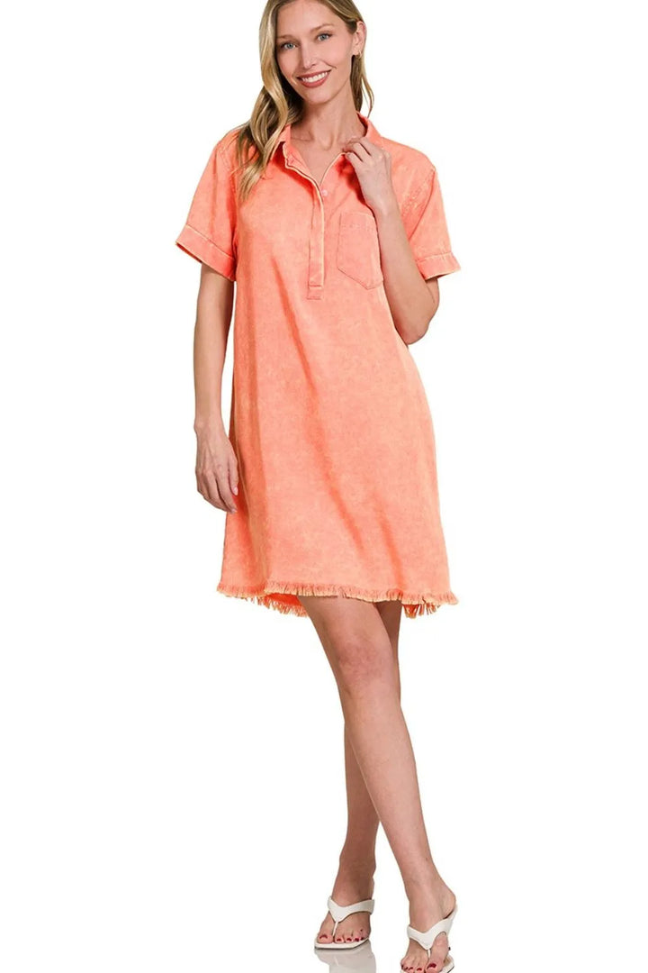 Zenana Tencel Mineral Washed Collared Shirts Dress 1
