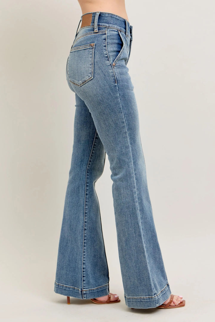 Md Judy Blue Full Size High Waist Flare Denim Jeans With Front Seam Detail Plus Size