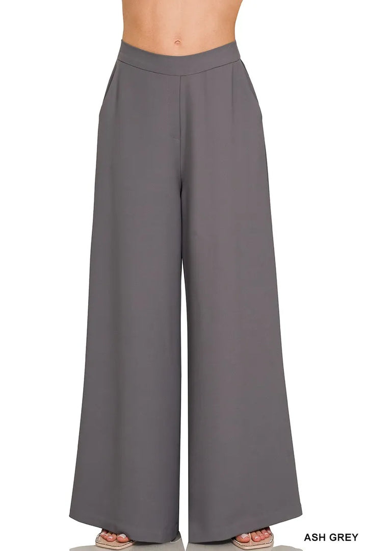 Ash Grey Zenana Relaxed Fit Elastic Waisted Wide Leg Pants 2