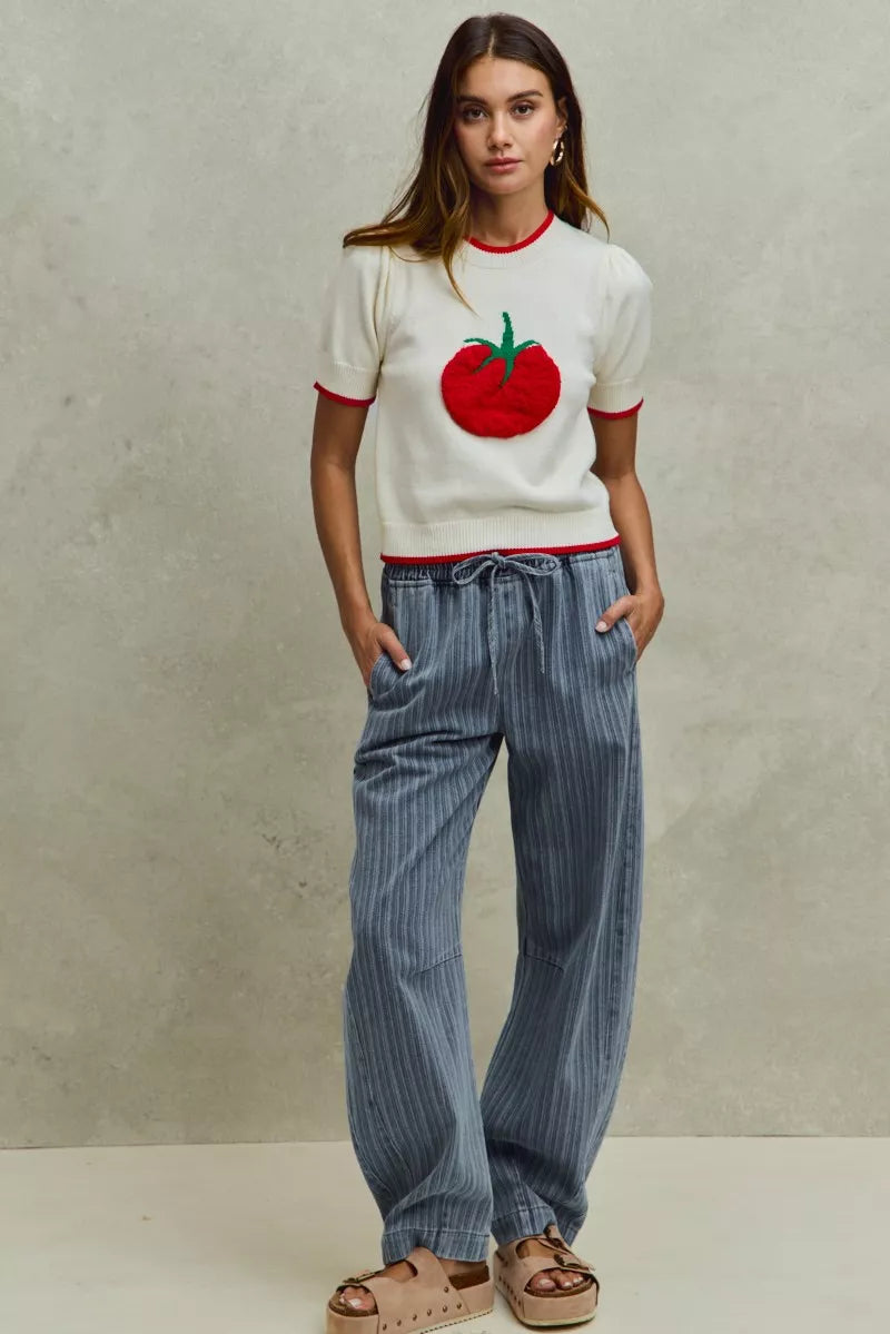 Denim So Me Stripe Denim Barrel Jeans Drawstring Waistband