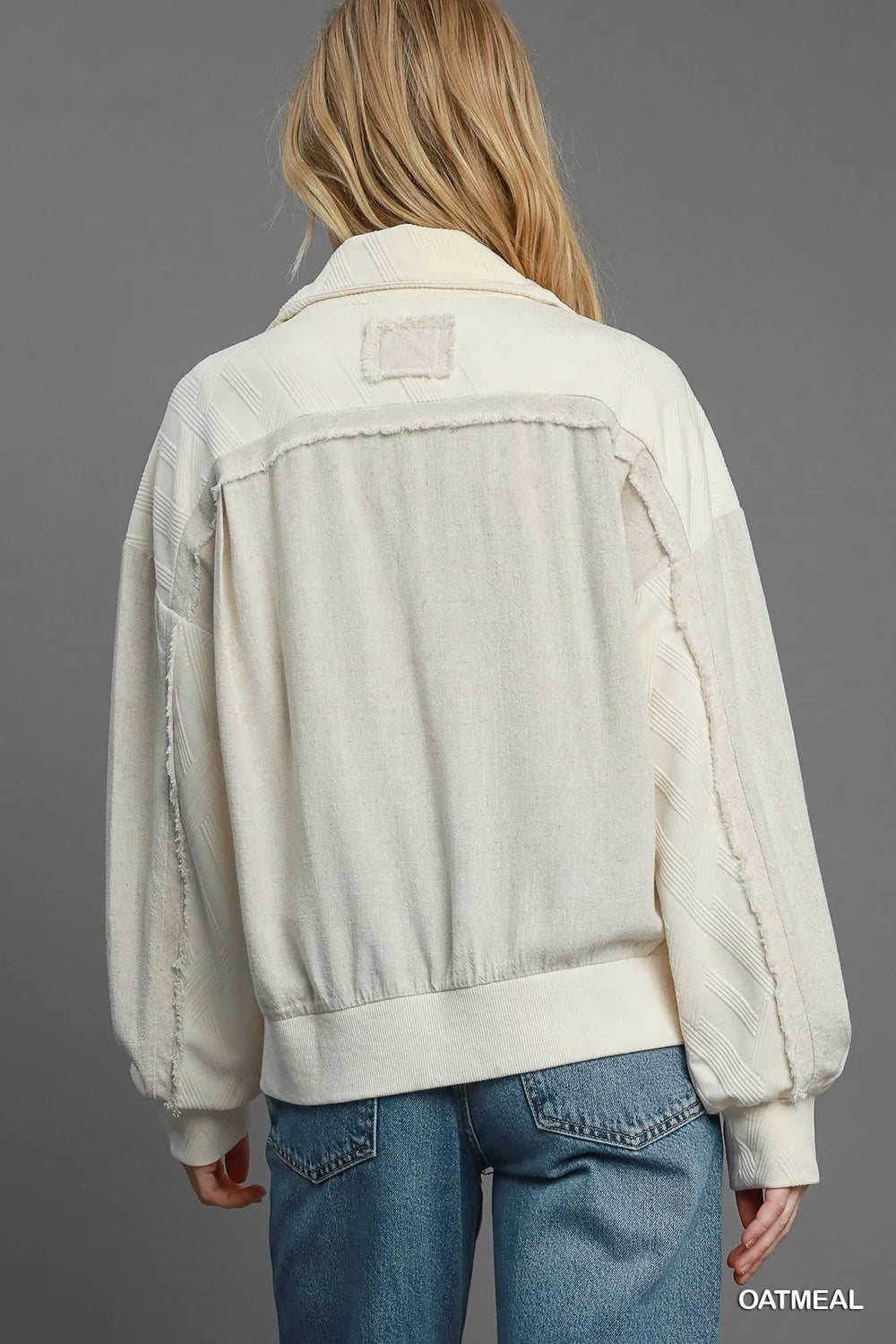 Oatmeal Umgee Two Way Jacquard Zip Up Jacket
