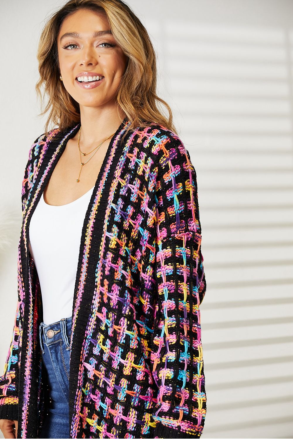 Multicolor Angel Wings Full Size Multicolored Open Front Fringe Hem Cardigan