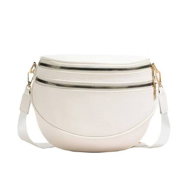 Sabrina Double Zip Leather Crescent Sling 1