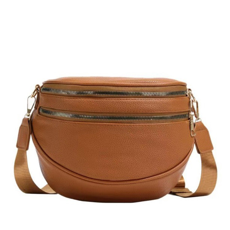 Sabrina Double Zip Leather Crescent Sling 1