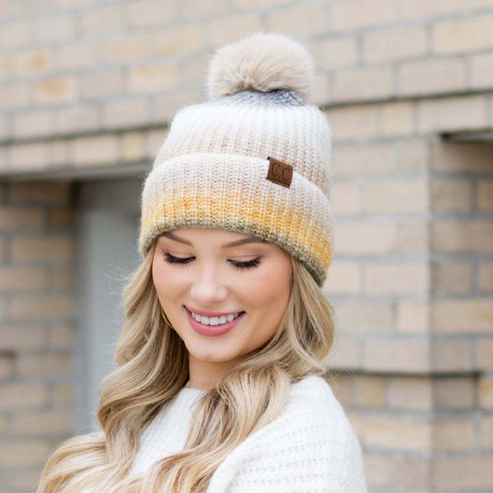 Denim Multi C C® Ombre Fur Pom Beanie