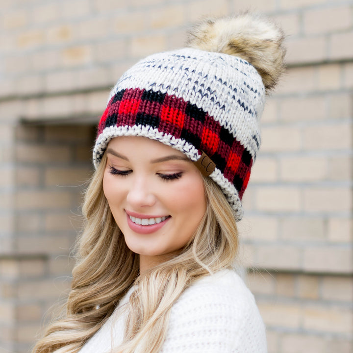 Ivory C C® Buffalo Knit Pom Beanie
