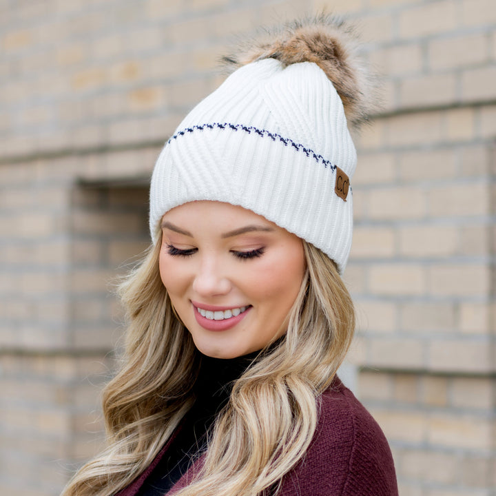 Taupe C C® Accent Cuff Pom Beanie