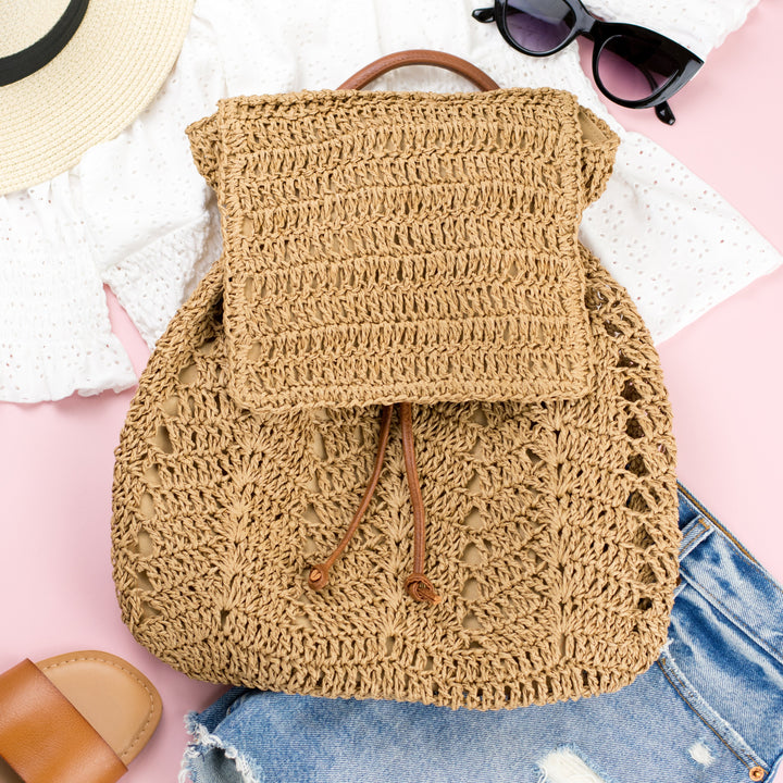 Straw Woven Straw Backpack 1