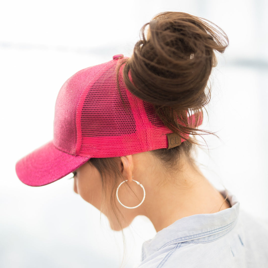 Bronze C C Glitter Messy Bun Hats