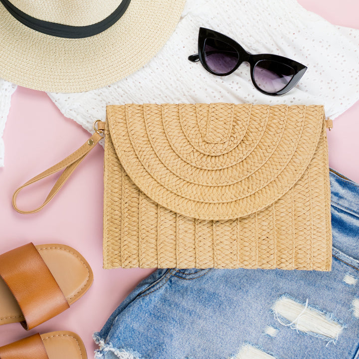 Straw Straw Foldover Convertible Clutch 1