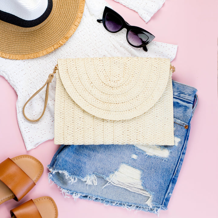 Straw Foldover Convertible Clutch 1