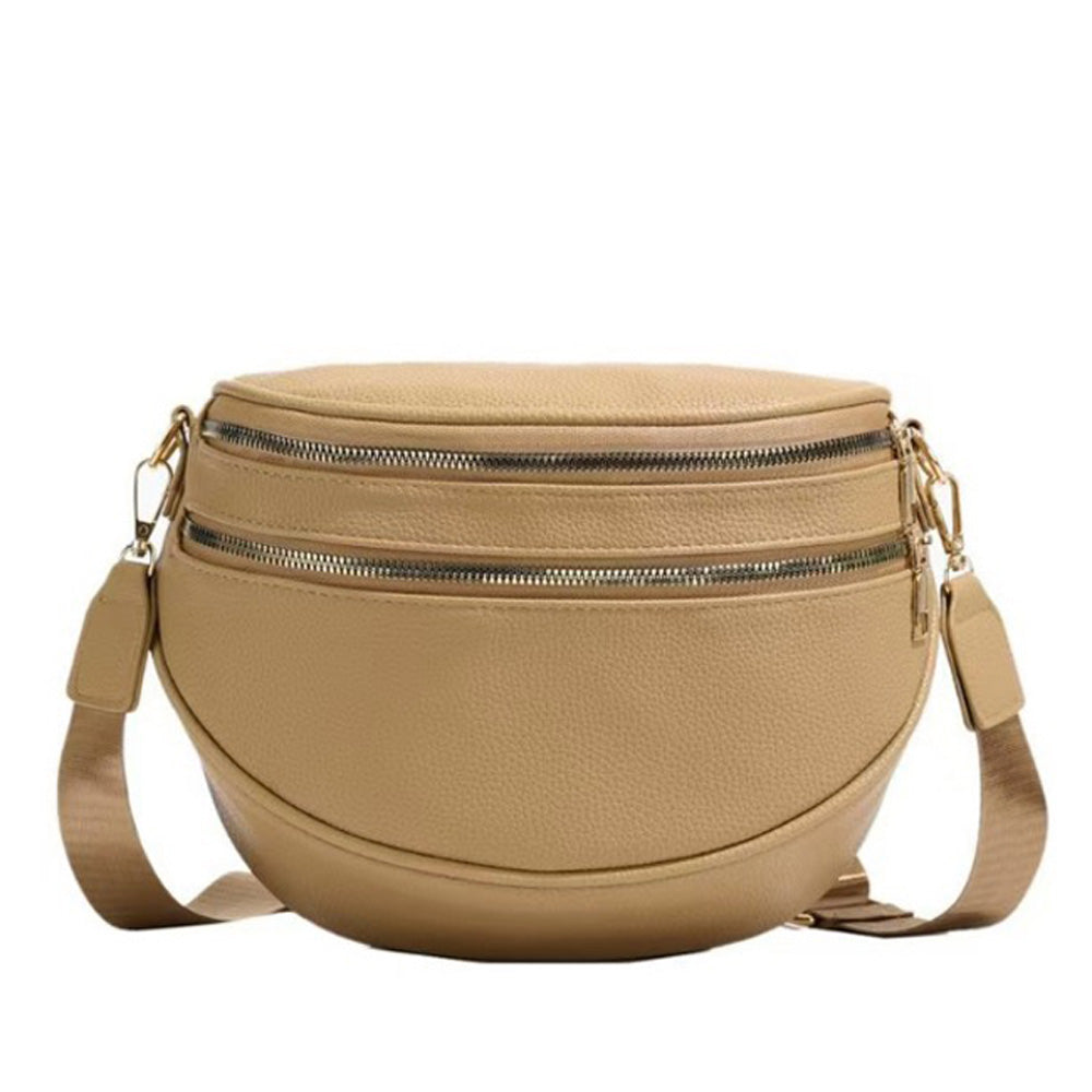 Sabrina Double Zip Leather Crescent Sling 1