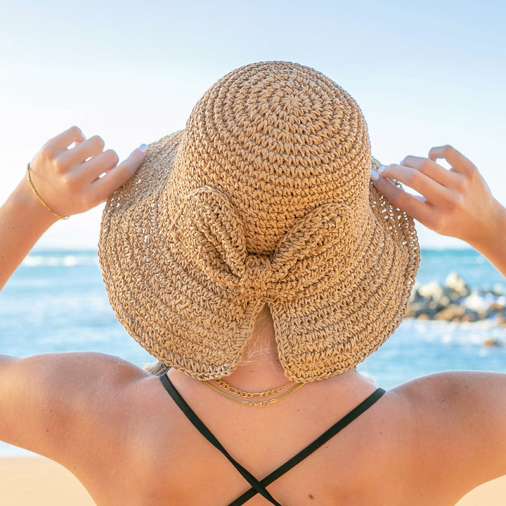 Black Bow Accent Straw Hat