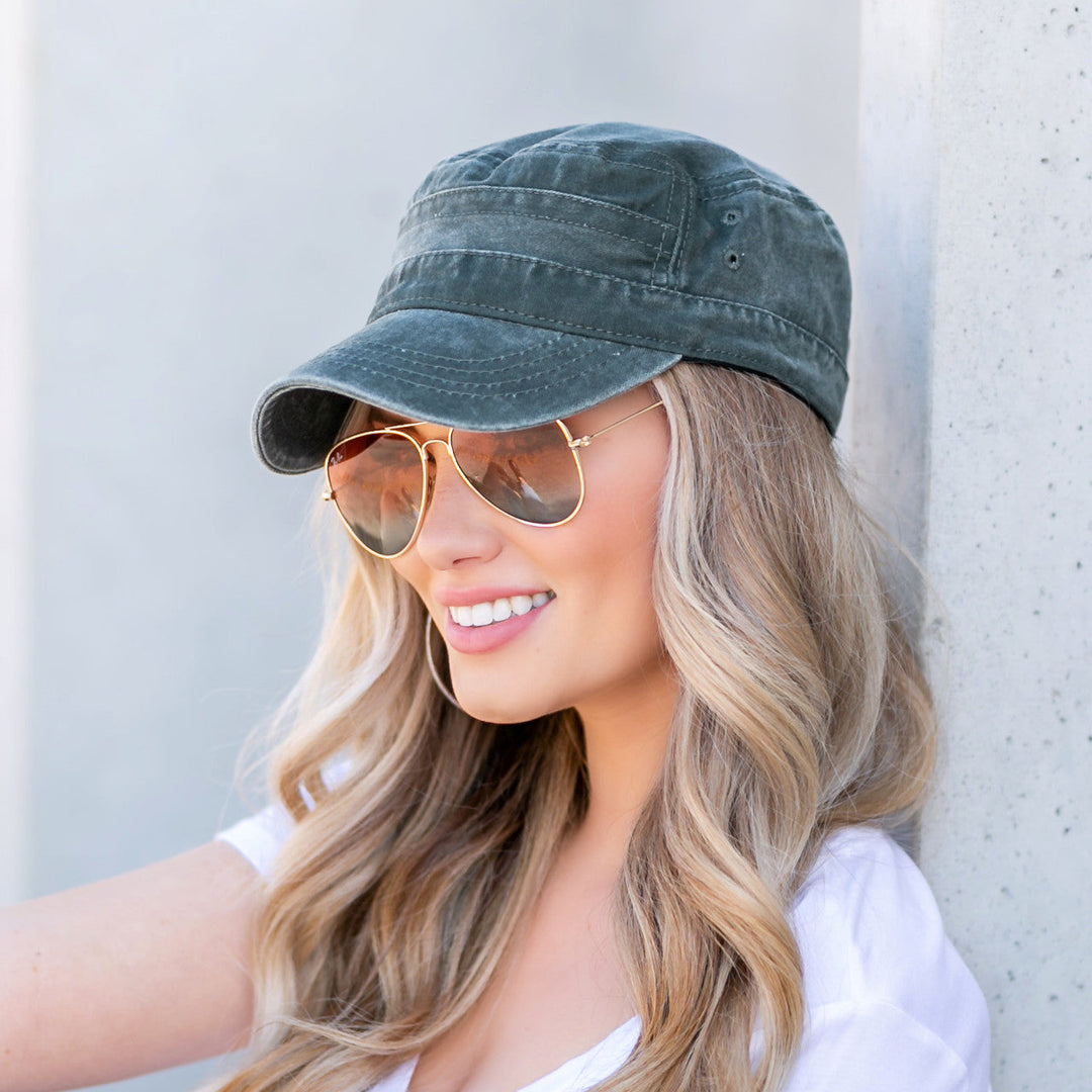 Black Distressed Cadet Caps