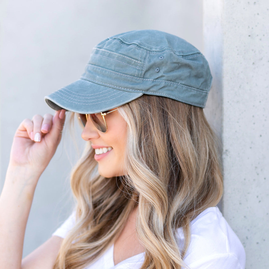 Khaki Distressed Cadet Caps