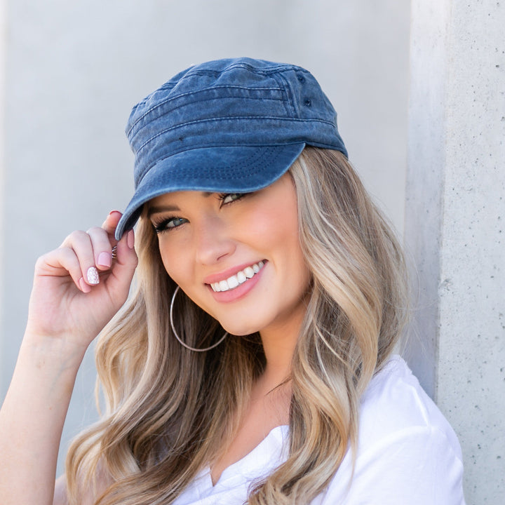 Navy Distressed Cadet Caps
