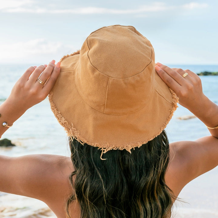Cream Frayed Edge Canvas Bucket Hat 1