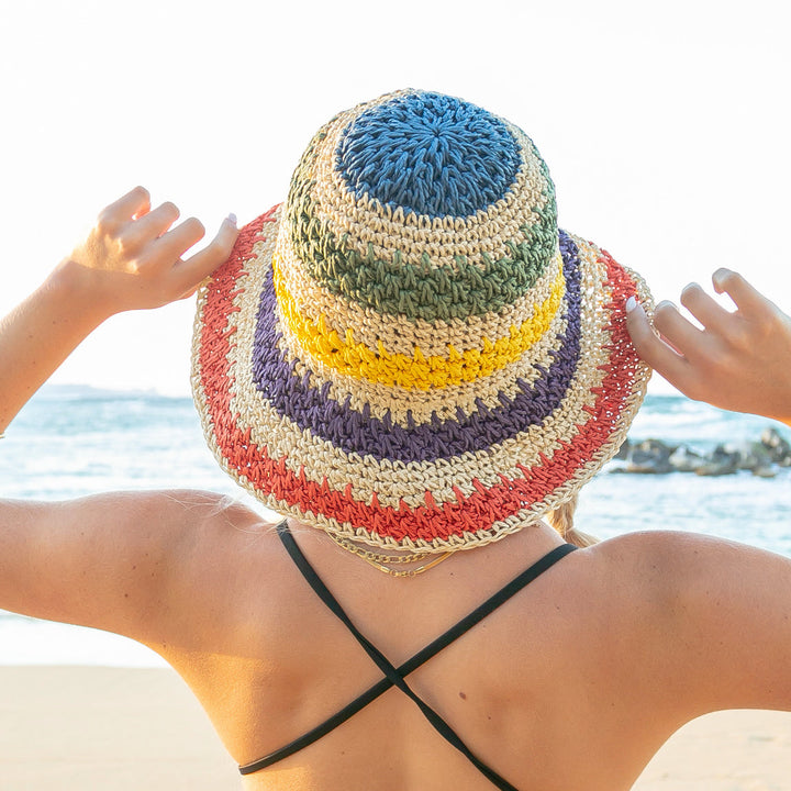 Khahi Rainbow Woven Straw Bucket Hat 1