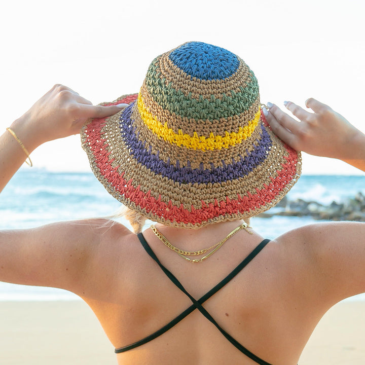 Rainbow Woven Straw Bucket Hat 1
