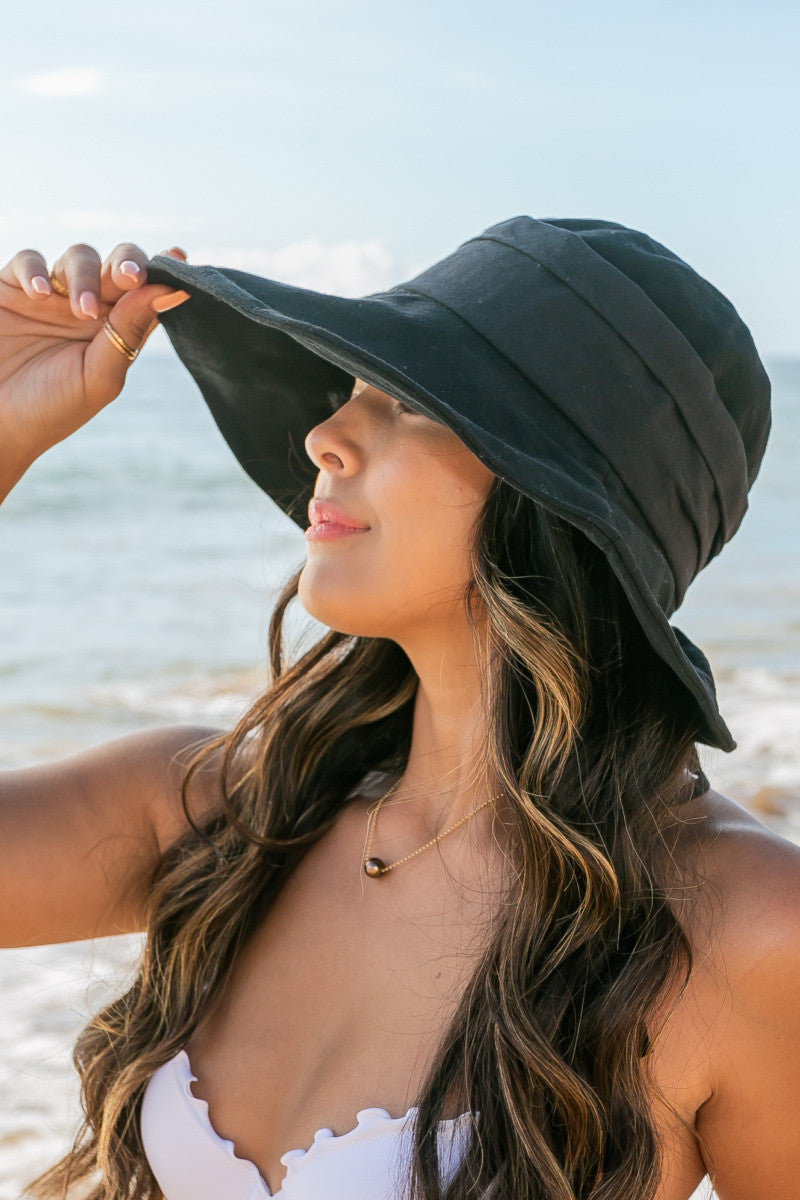 Black Tie Back Bucket Sunhat