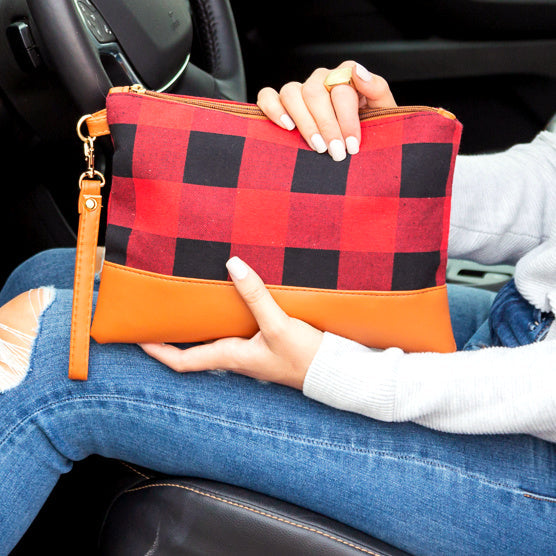 White/Black Buffalo Plaid Clutch 1