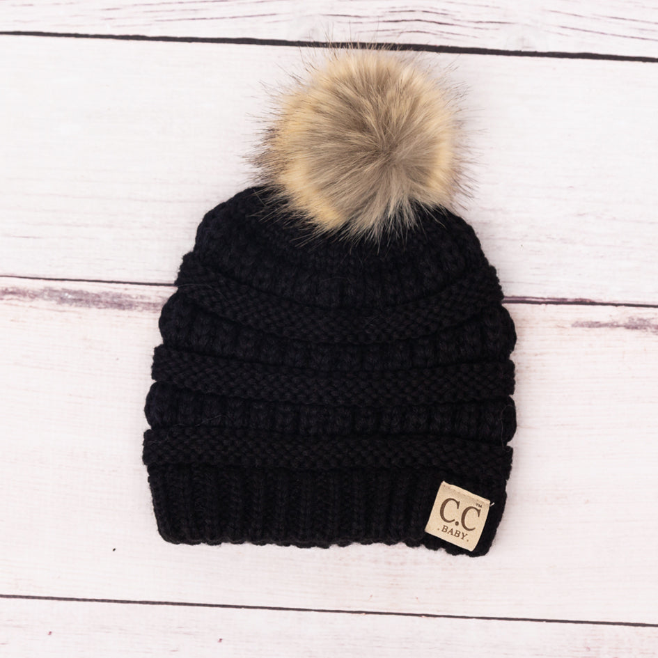 Candy Pink C C® Baby Fur Pom Beanie