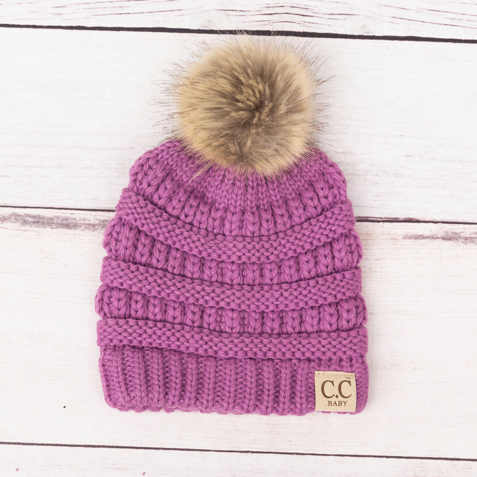 Pale Pink C C® Baby Fur Pom Beanie