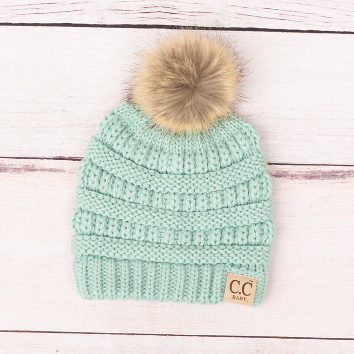 New Lavender C C® Baby Fur Pom Beanie