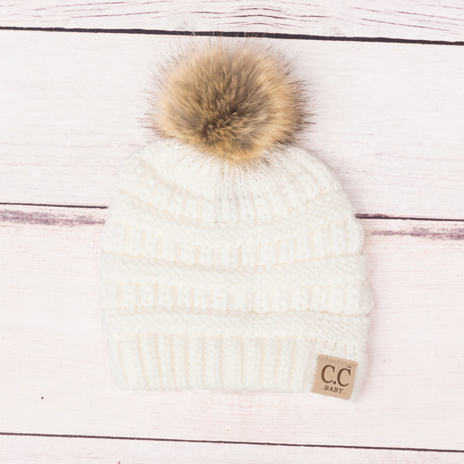 Light Mel. Gray C C® Baby Fur Pom Beanie