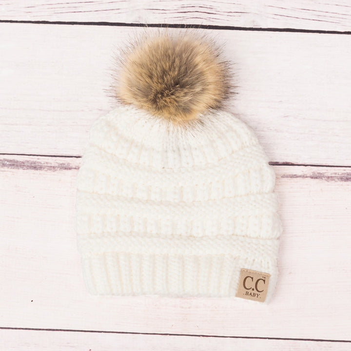 Light Mel. Gray C C® Baby Fur Pom Beanie