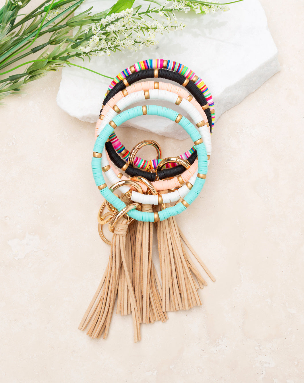 White Boho Key Ring Bracelet 1