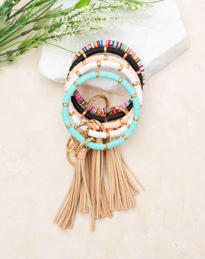 White Boho Key Ring Bracelet 1