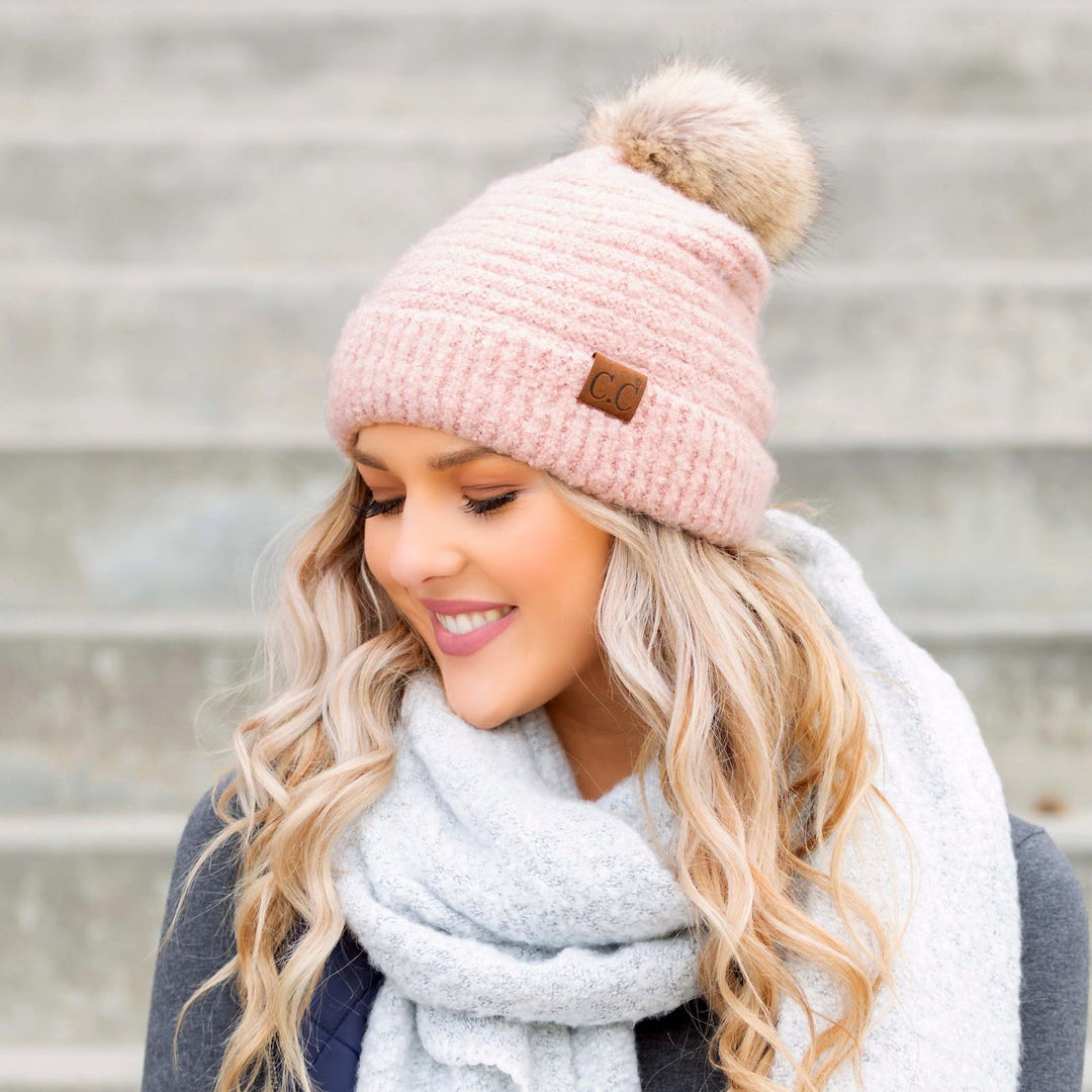 Rose C C® Ultra Soft Fur Pom Beanie