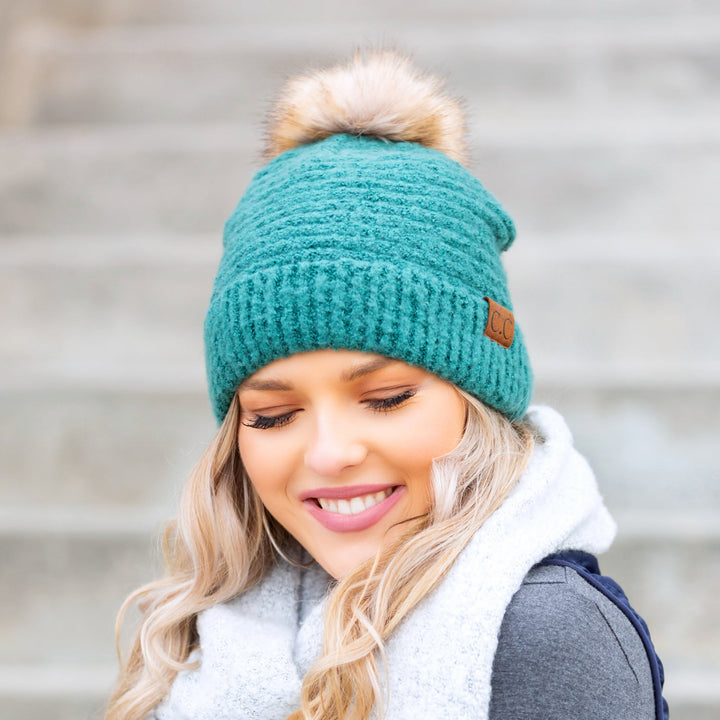 Denim C C® Ultra Soft Fur Pom Beanie