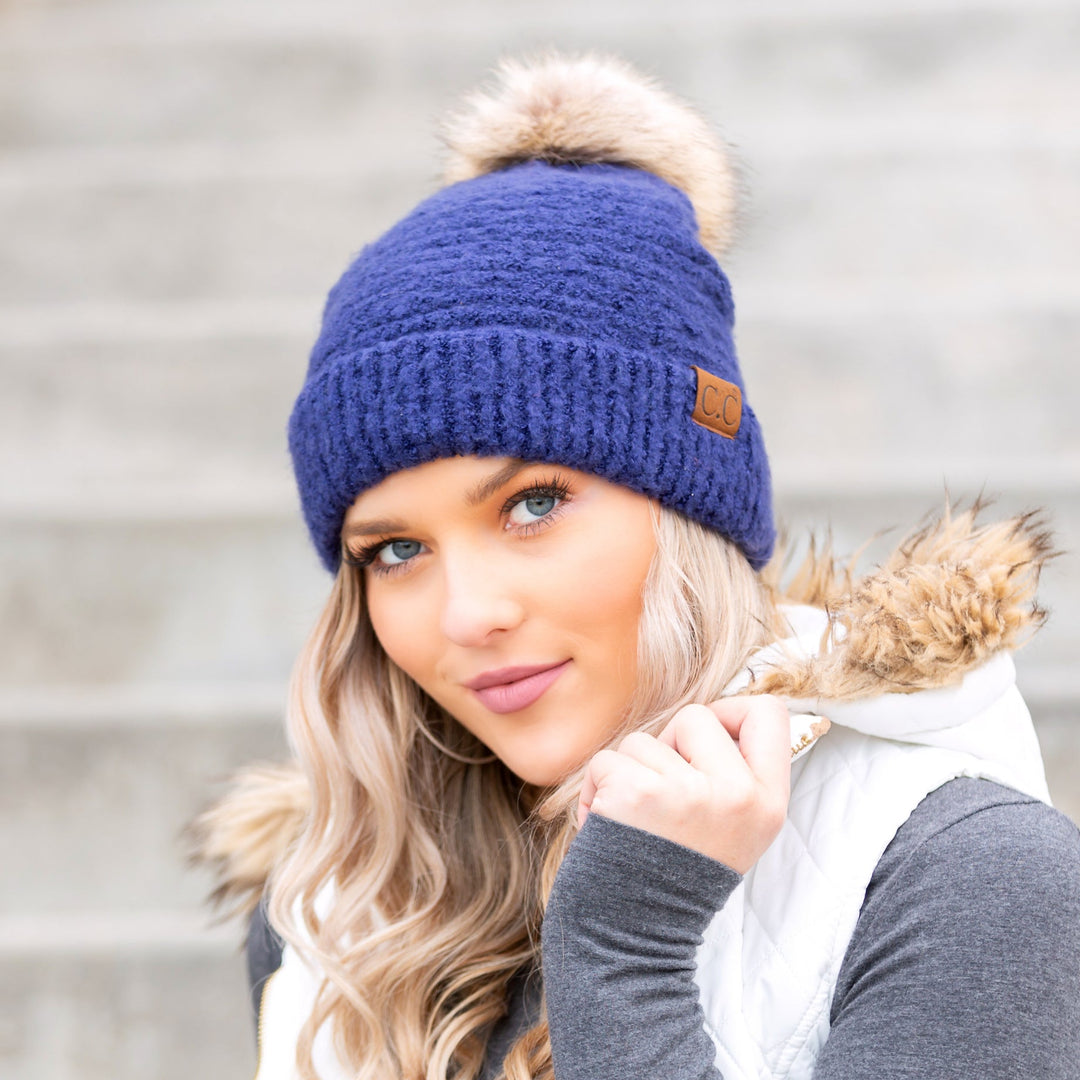 Lt Gray C C® Ultra Soft Fur Pom Beanie
