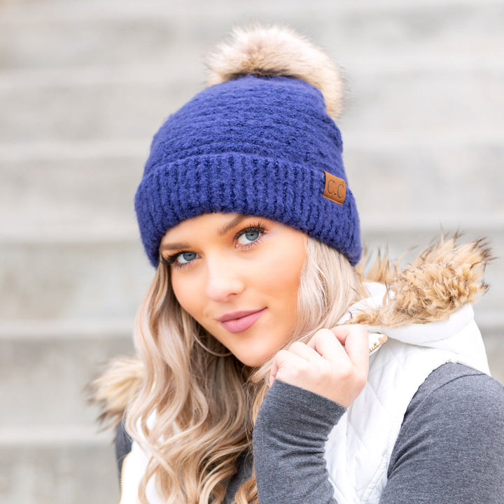 Lt Gray C C® Ultra Soft Fur Pom Beanie