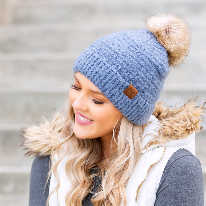 Burgundy C C® Ultra Soft Fur Pom Beanie