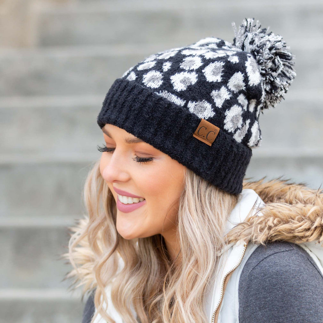 Black C C® Leopard Pom Beanie