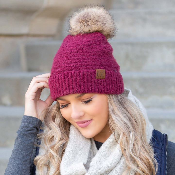 Black C C® Ultra Soft Fur Pom Beanie