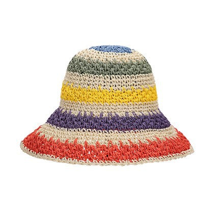 Rainbow Woven Straw Bucket Hat 1