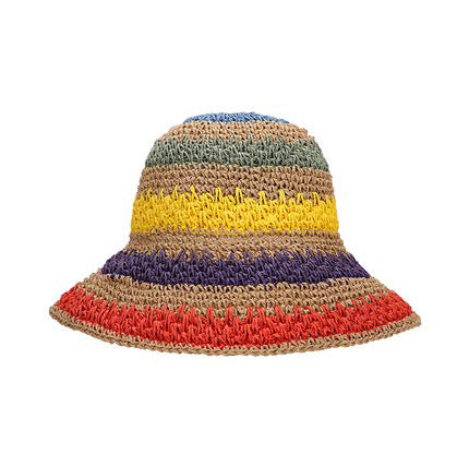 Rainbow Woven Straw Bucket Hat 1