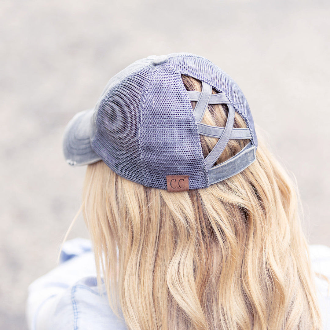 Black Cc Criss Cross Ponytail Caps 1