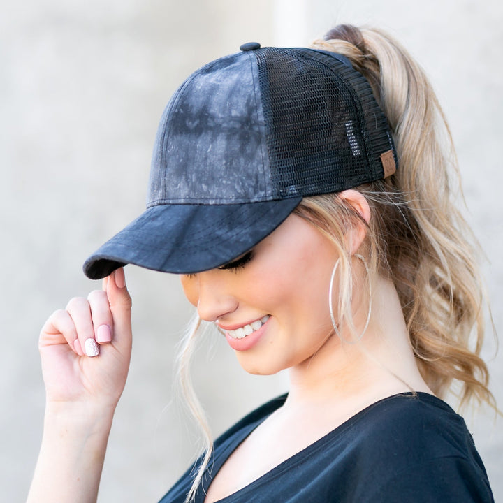 Gray Cc Tie Dye Ponytail Caps