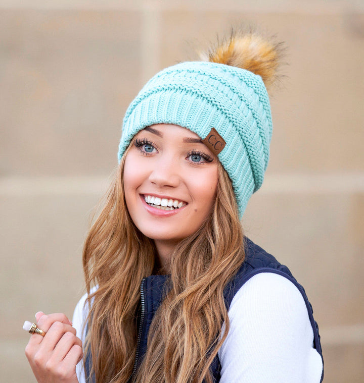 Mint C C® Fur Pom Beanies