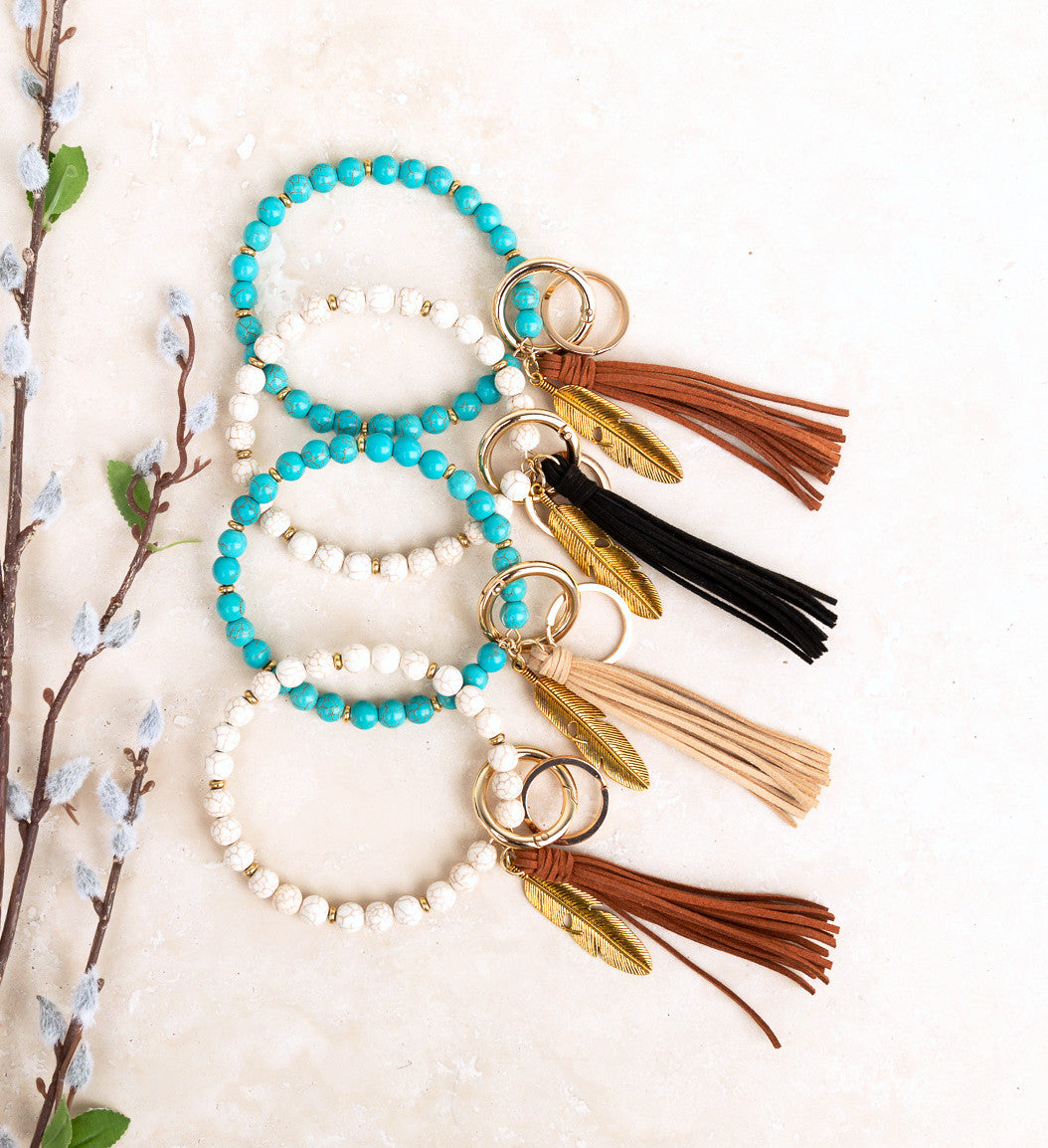 Cream/Beige Boho Stone Key Ring Bracelet